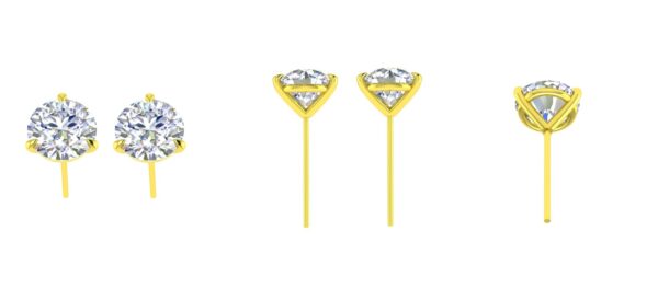 4 Carat Lab Grown Diamond Stud Earrings Set in 14K Yellow Gold