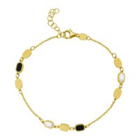 14K Yellow Gold Onyx And MOP Inlay Links Bracelet