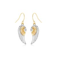 Two-Tone Wing Drop Earrings in 10K Gold