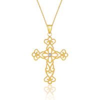 14K Yellow Gold Cross Pendant With Diamond