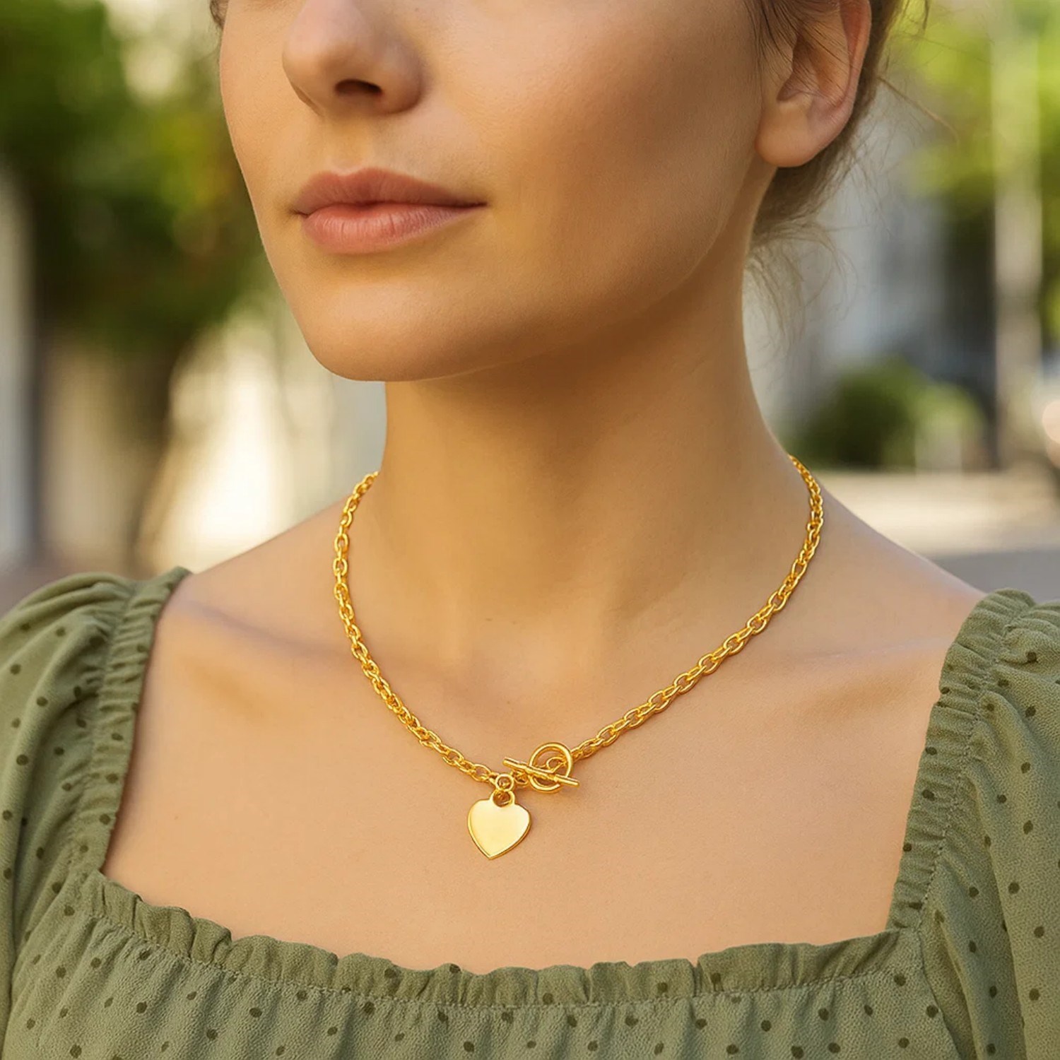 Toggle Necklace with Heart Charm in 14k Yellow Gold - Image 4