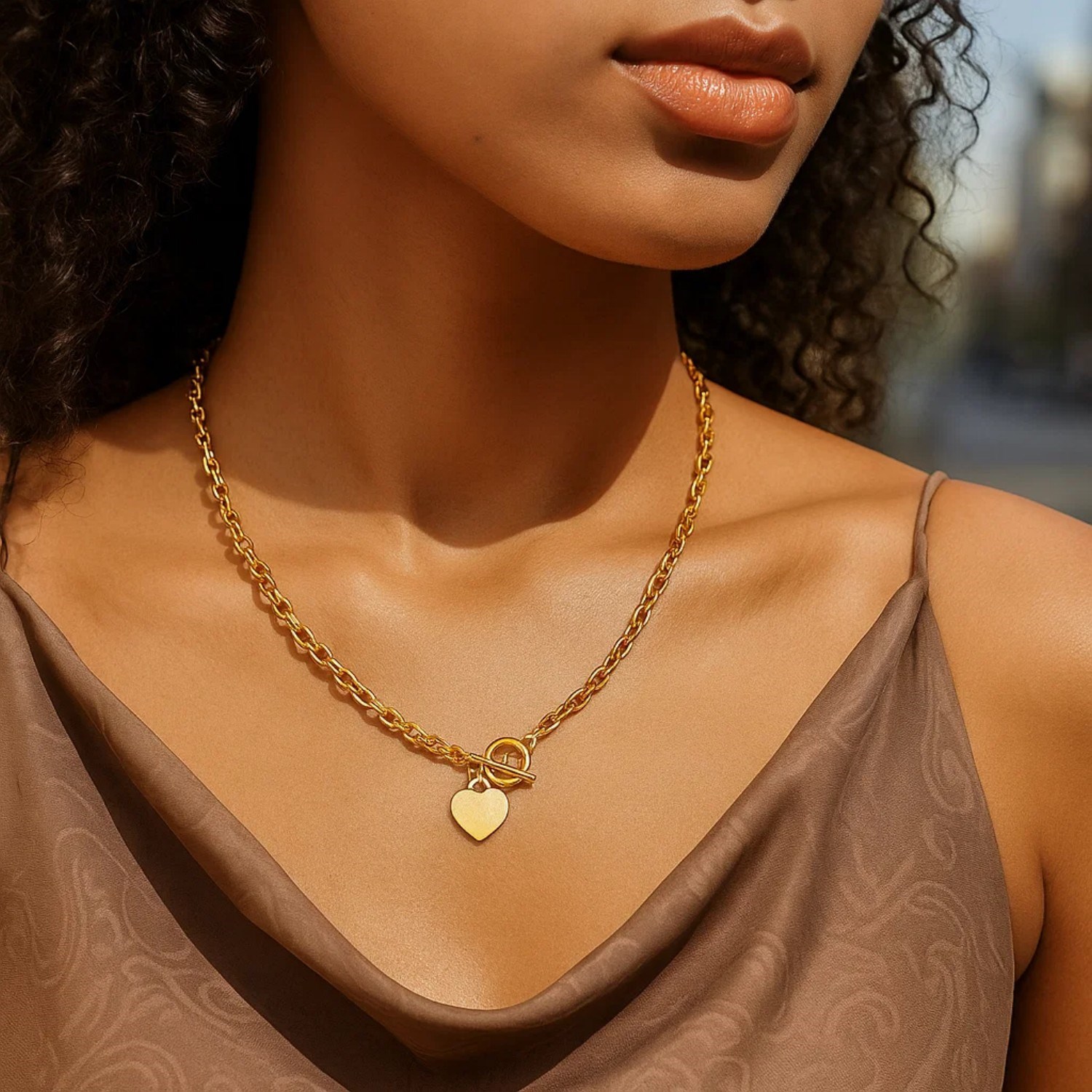 Toggle Necklace with Heart Charm in 14k Yellow Gold - Image 5