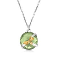 18K Yellow Gold and Sterling Silver Pendant with Bow and Green Amethyst Accents