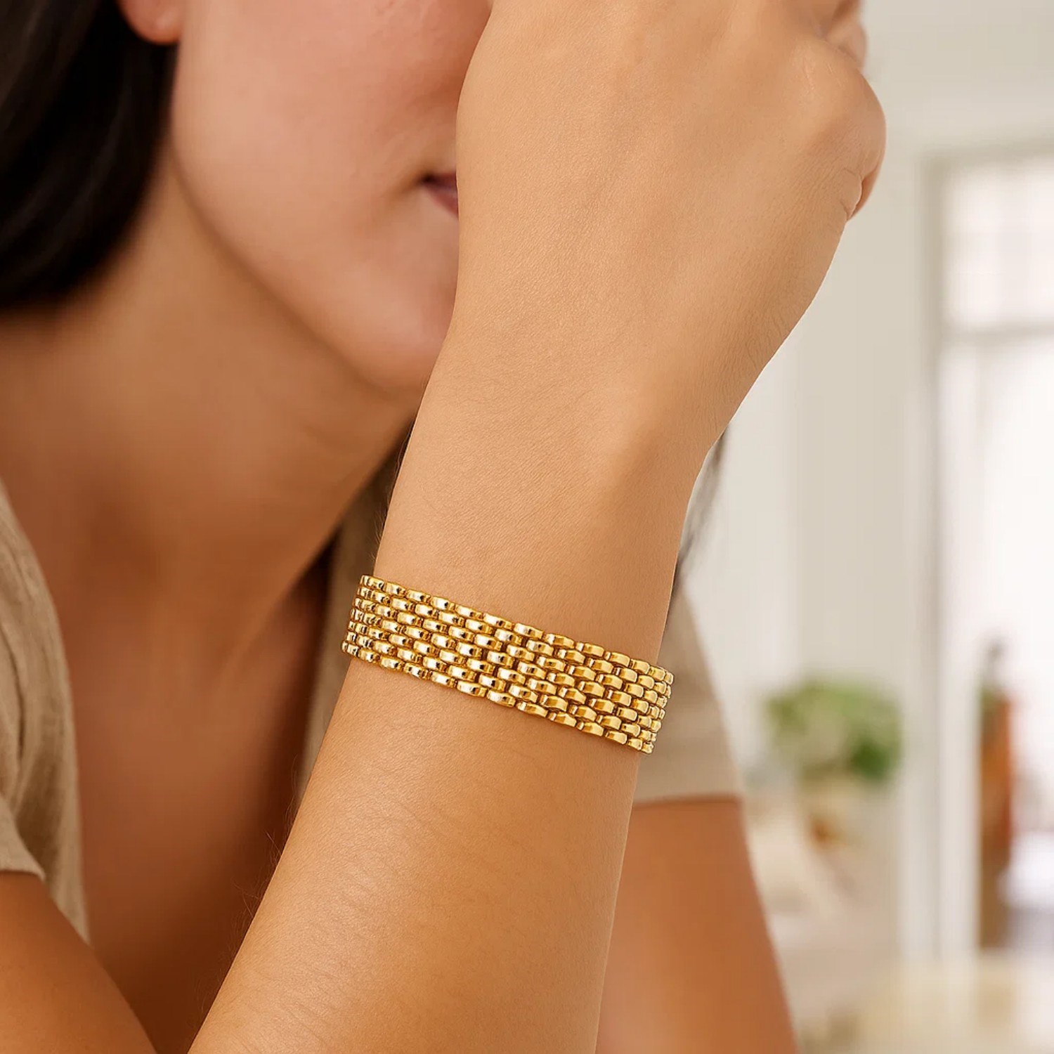 14k Yellow Gold Flexible Panther Line Bracelet (9.00 mm) - Image 3