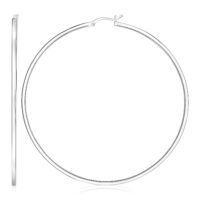 Sterling Silver Large Rectangular Profile Polished Hoop Earrings(75mm)