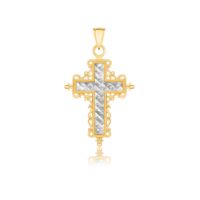 14k Two-Tone Gold Diamond Cut and Baroque Inspired Cross Pendant
