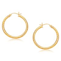 14k Yellow Gold Hoop Earring with Diamond-Cut Finish (3x30mm)