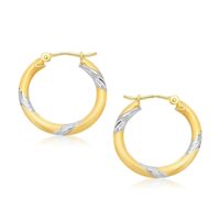 14k Two Tone Gold Polished Hoop Earrings (3x20mm)