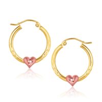 10K Two-Tone Gold Hoop Earrings with Heart Motif