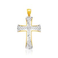 14K Two Tone Gold Diamond Cut Cross Pendant