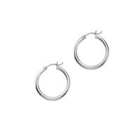 14k White Gold Polished Hoop Earrings (3x20mm)