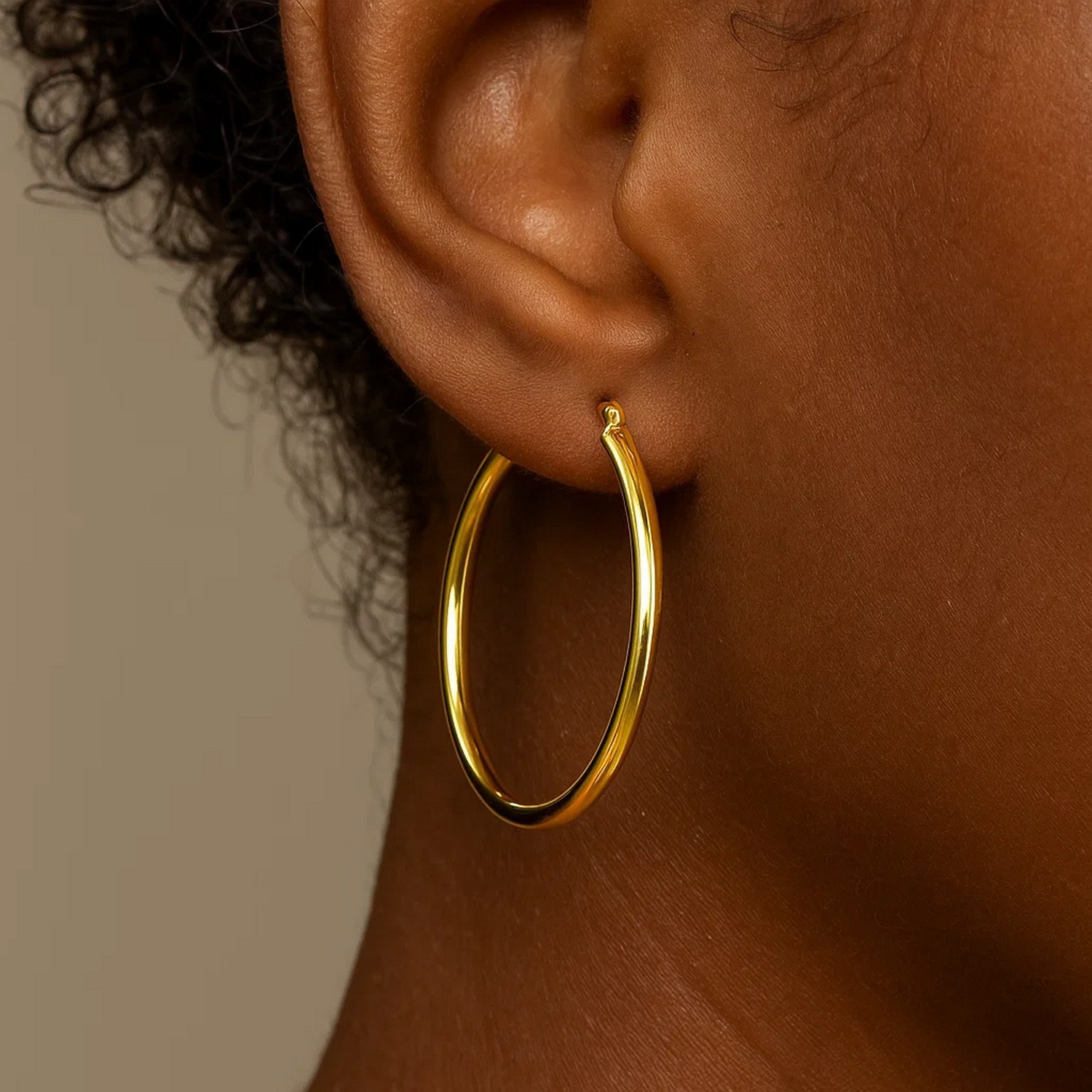 14k Yellow Gold Polished Hoop Earrings (3x40mm) - Image 3