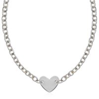 Sterling Silver Rhodium Plated Chain Bracelet with a Flat Heart Motif Station