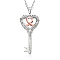 14K Rose Gold and Sterling Silver Reversible Heart Key Pendant