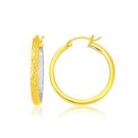 Two-Tone Yellow and White Gold Medium Patterned Hoop Earrings(3x30mm)