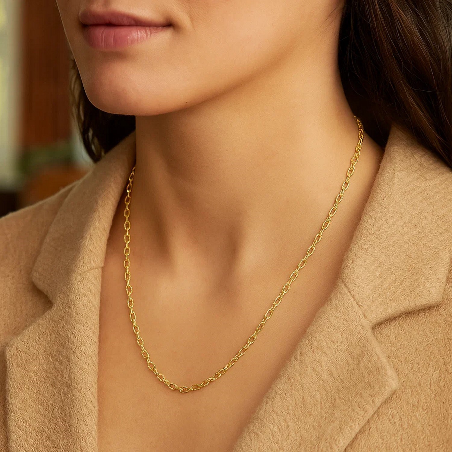 14k Yellow Gold Pendant Chain with Textured Links (2.50 mm) - Image 7