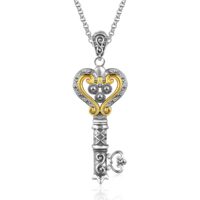 14K Yellow Gold & Sterling Silver Designer Decorative Key Pendant