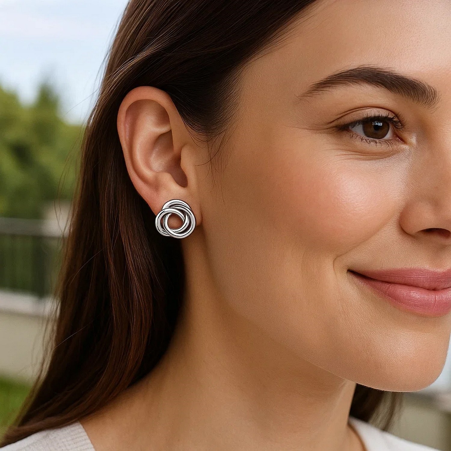 Polished Open Love Knot Earrings in Sterling Silver - Image 4