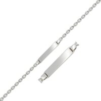14k White Gold Figaro Chain Fancy Childrens ID Bracelet (3.30 mm)