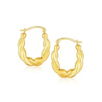10k Yellow Gold Oval Twist Hoop Earrings