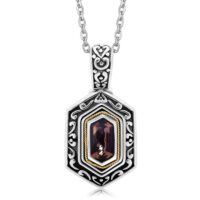 18K Yellow Gold and Sterling Silver Antique Style Smokey Quartz Accented Pendant