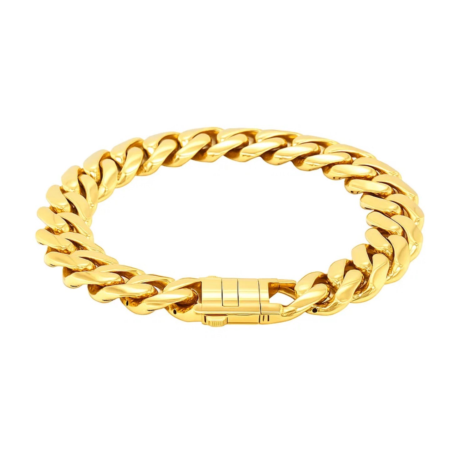 14k Yellow Gold 8 1/2 inch Wide Polished Curb Chain Bracelet (13.50 mm) - Image 2