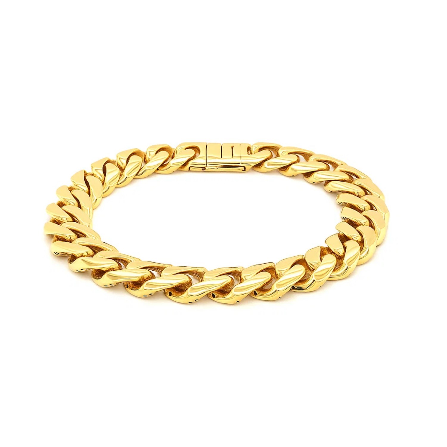 14k Yellow Gold 8 1/2 inch Wide Polished Curb Chain Bracelet (13.50 mm) - Image 3