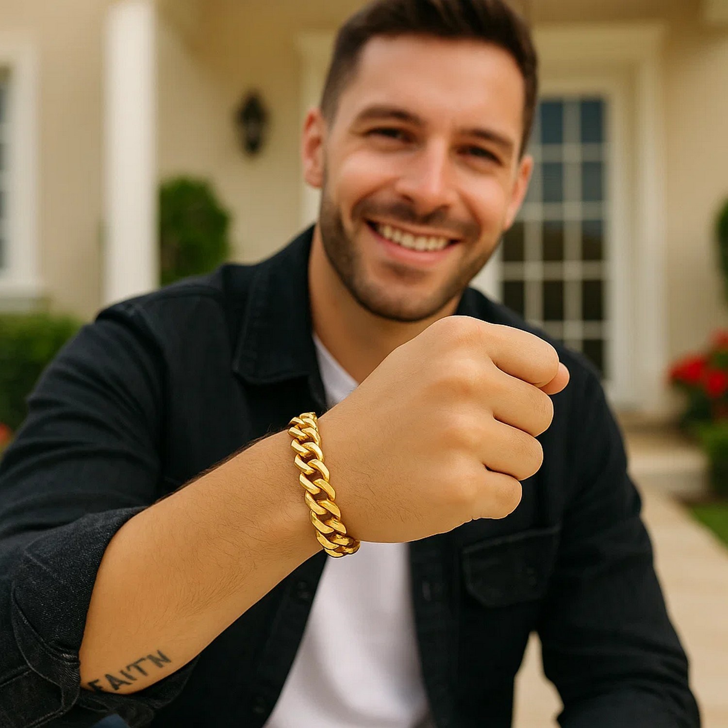 14k Yellow Gold 8 1/2 inch Wide Polished Curb Chain Bracelet (13.50 mm) - Image 5