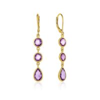 Drop Earrings with Round and Pear-Shaped Amethysts in 14k Yellow Gold