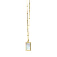 MOP Geometric Gem Rectangle Necklace in 14K Yellow Gold