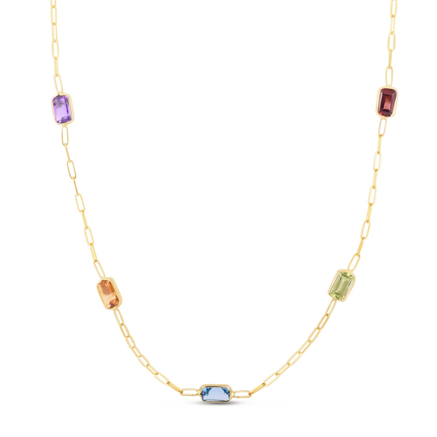 14K Yellow Gold Multi Gemstone Paperclip Necklace (1.50 mm) - Image 3