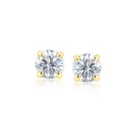 14k Yellow Gold Stud Earrings with White Hue Faceted Cubic Zirconia(6mm)