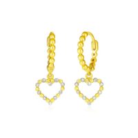 14k Two Tone Gold Beaded Hoop Earrings with Hearts