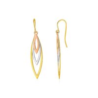 Tri-Tone Graduated Open Marquise Earrings in 10k Yellow,  White,  and Rose Gold