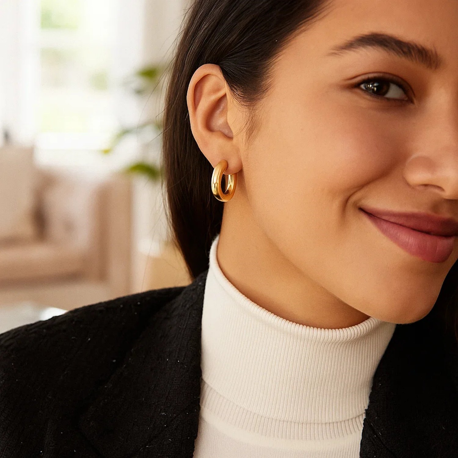 Medium Round Electroform Hoop Earrings in 14K Yellow Gold - Image 4