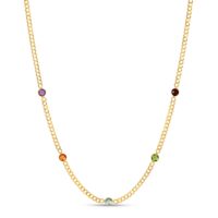 14K Yellow Gold Multi Gemstone Curb Chain Necklace