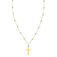 14K Tri Color Gold Beaded Cross Necklace