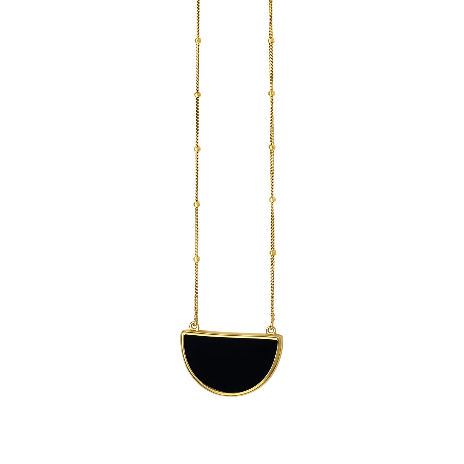 Onyx Geometric Half Moon Necklace in 14K Yellow Gold