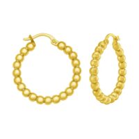 14K Yellow Gold Polished Medium Bead Hoop Earrings