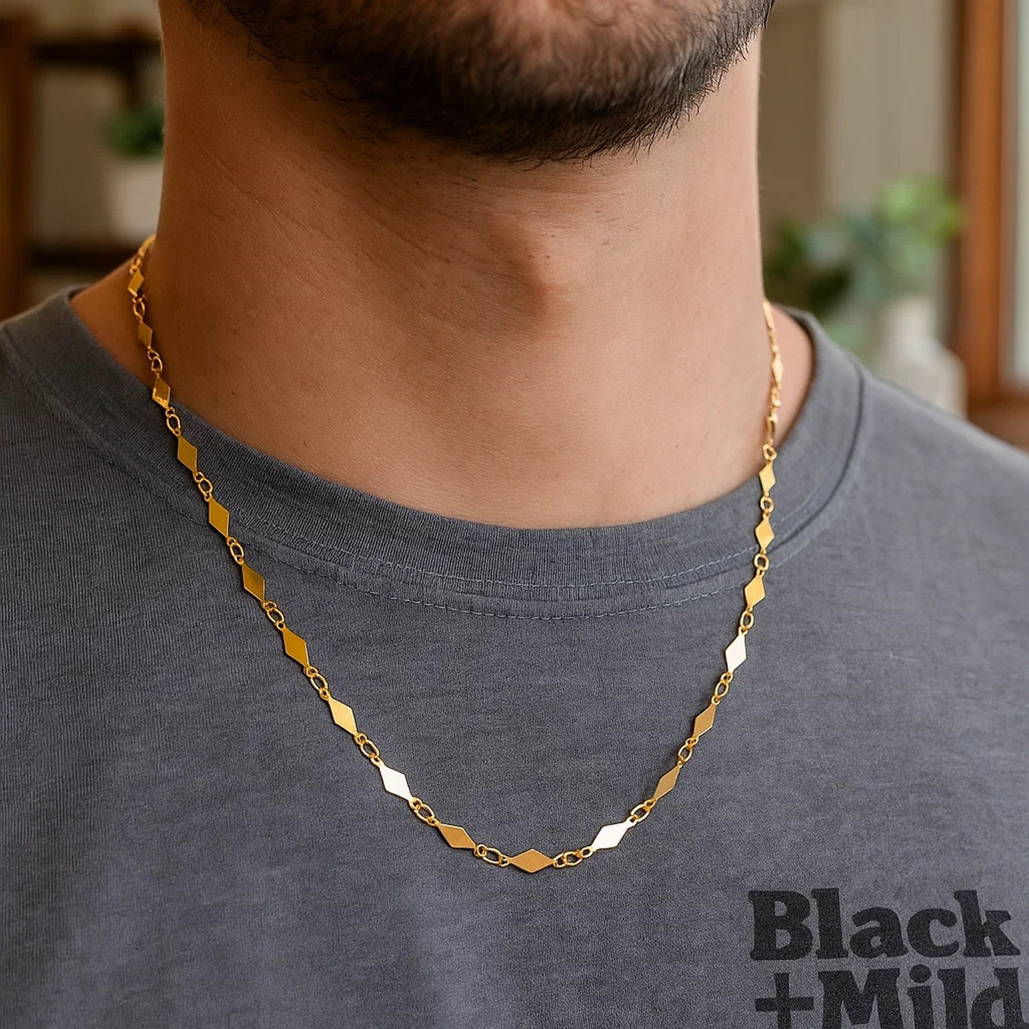 14K Yellow Gold Polished Diamond Motif Chain (3.00 mm) - Image 5