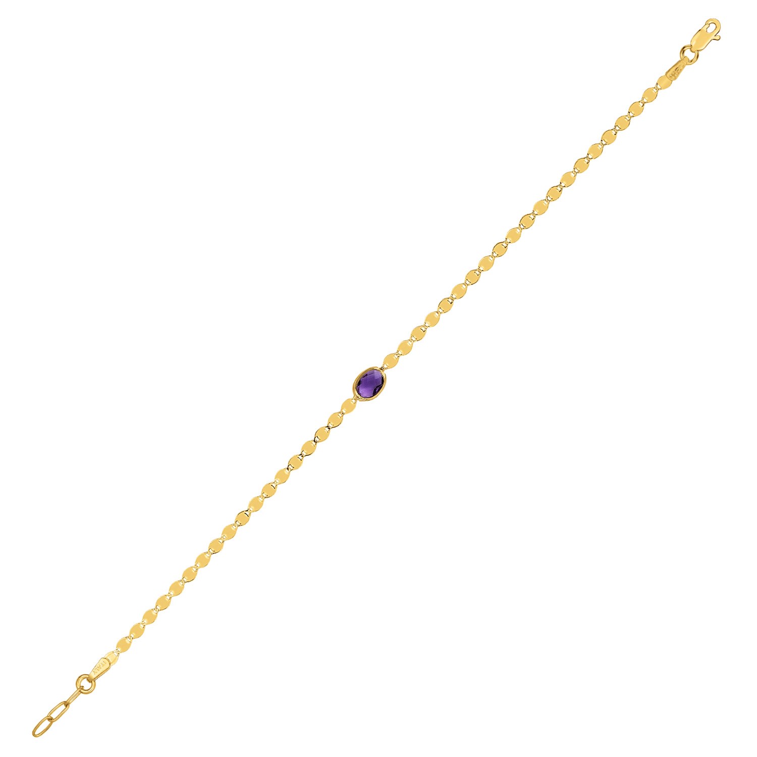 14K Yellow Gold Amethyst Mirrored Chain Bracelet (2.20 mm)