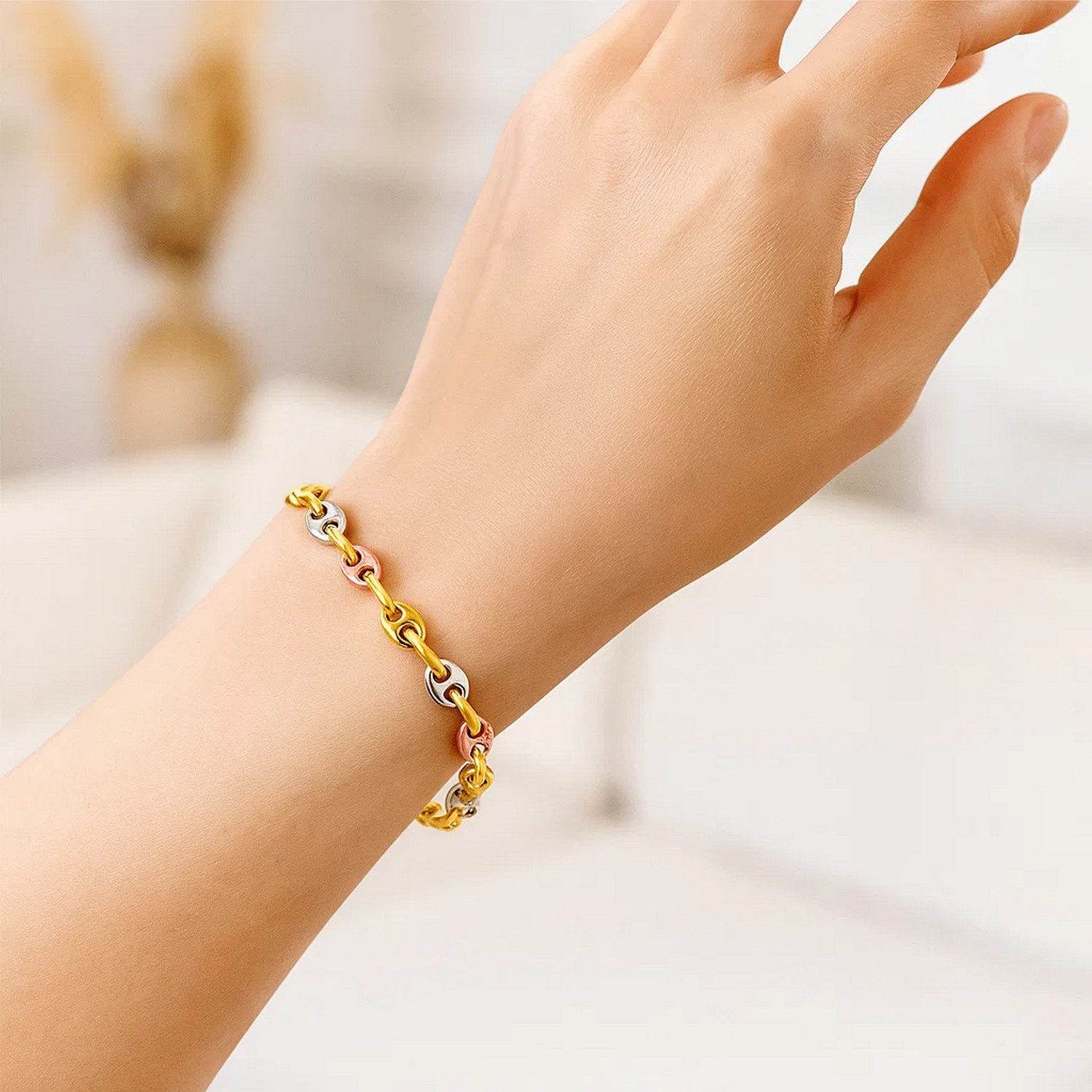 14k Tri Color Gold Mariner Link Bracelet (4.90 mm) - Image 2