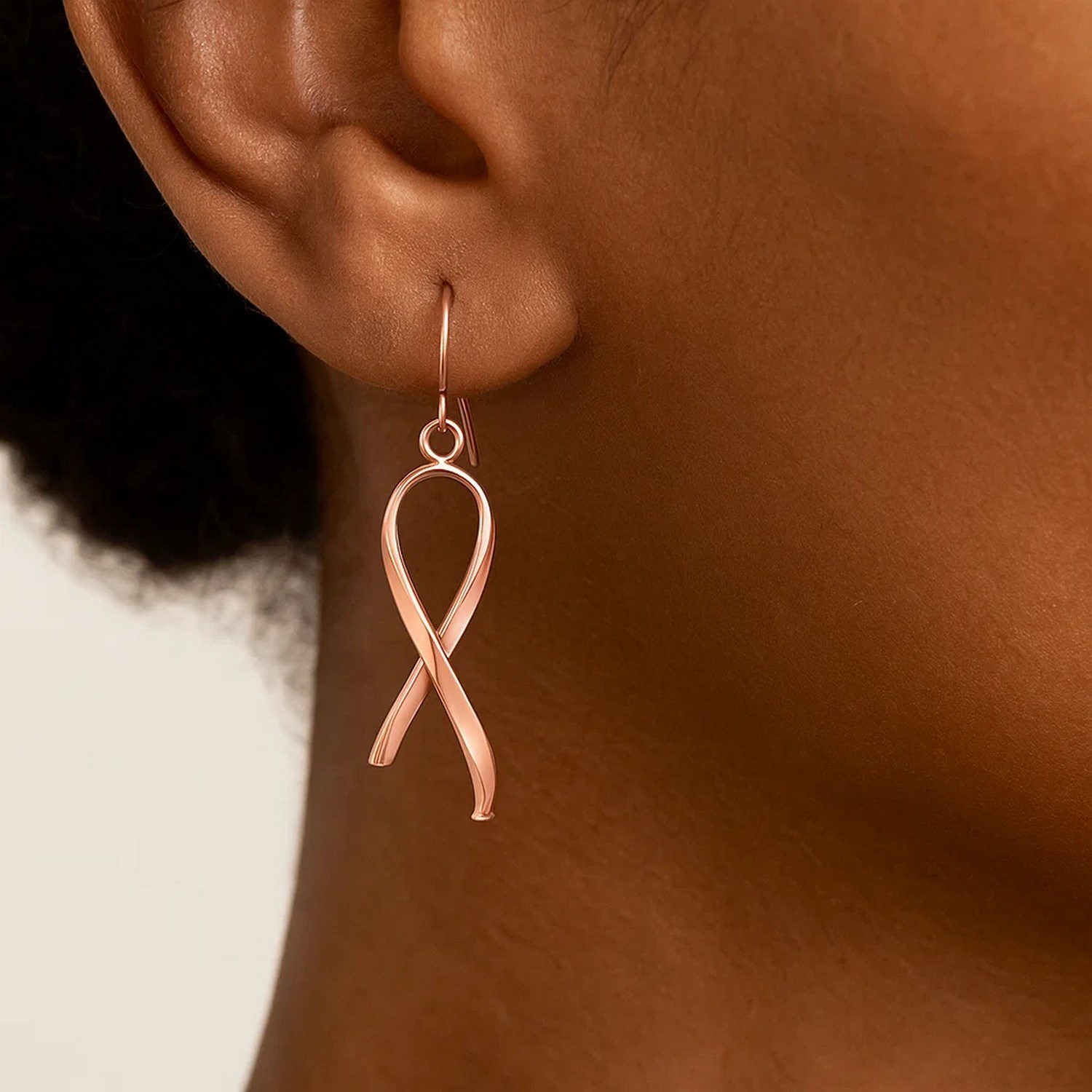 14k Rose Gold Polished Ribbon Style Drop Earrings - Image 4