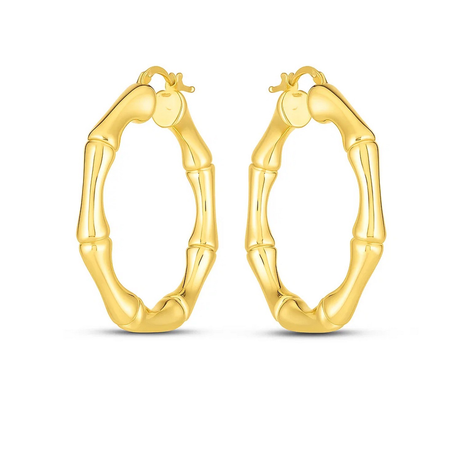 14k Yellow Gold Large Bamboo Hoops - Image 2