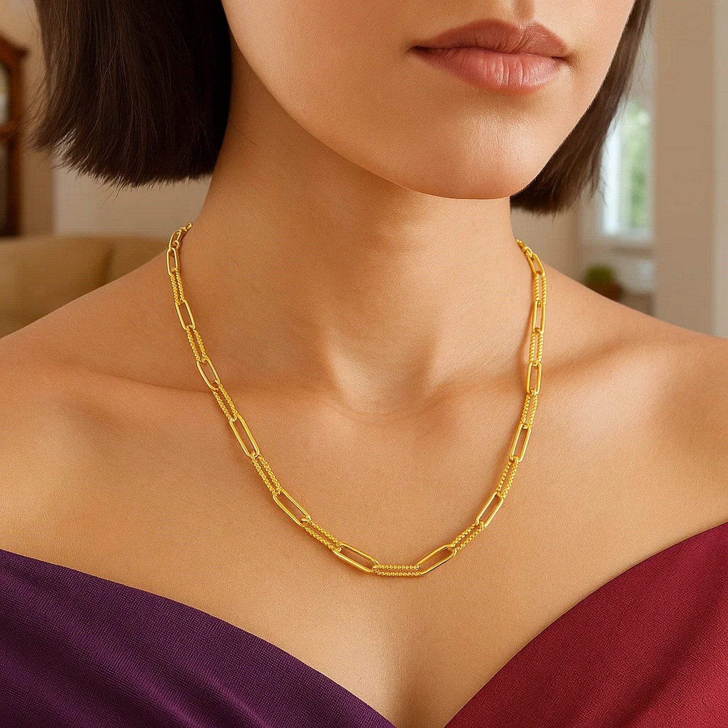 14k Yellow Gold Textured Paperclip Chain (3.5 mm) - Image 10