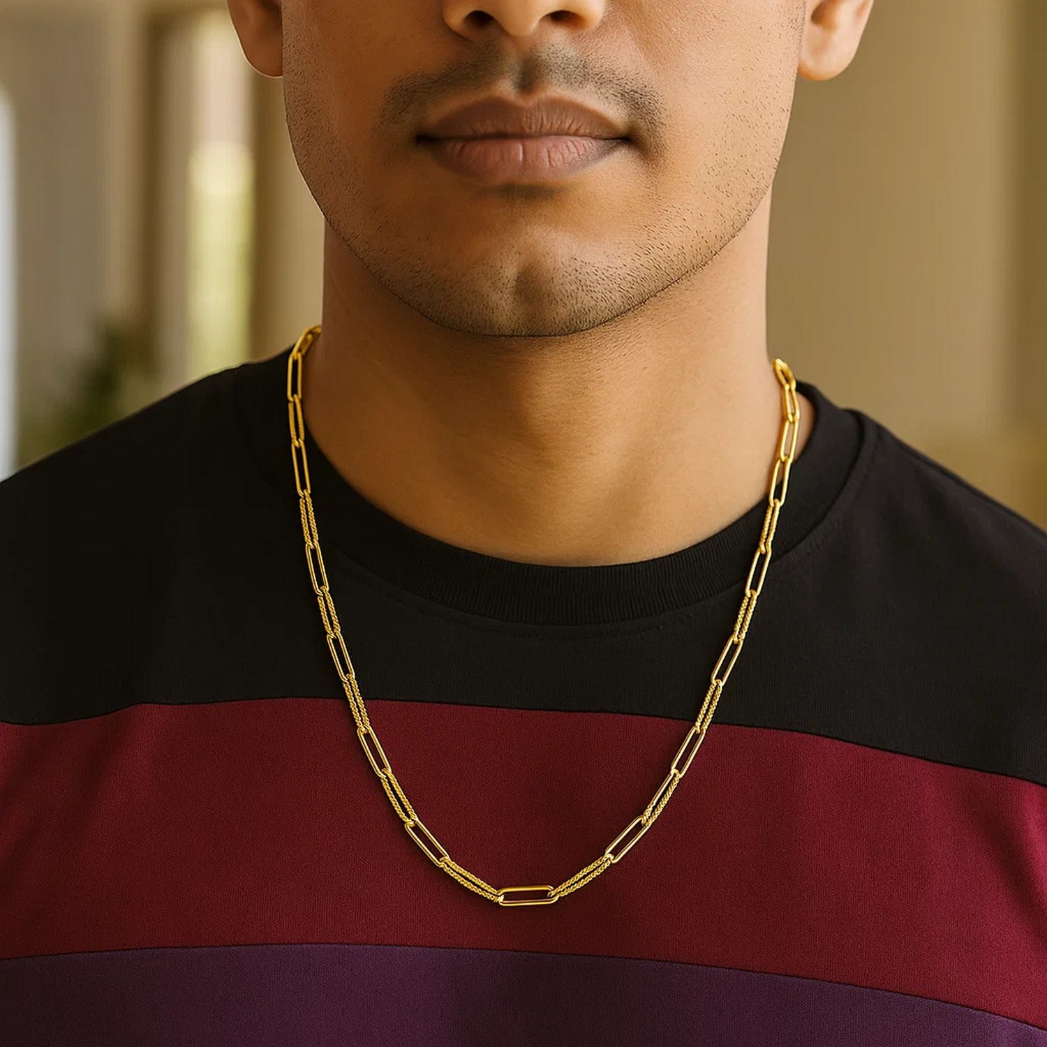 14k Yellow Gold Textured Paperclip Chain (3.5 mm) - Image 11