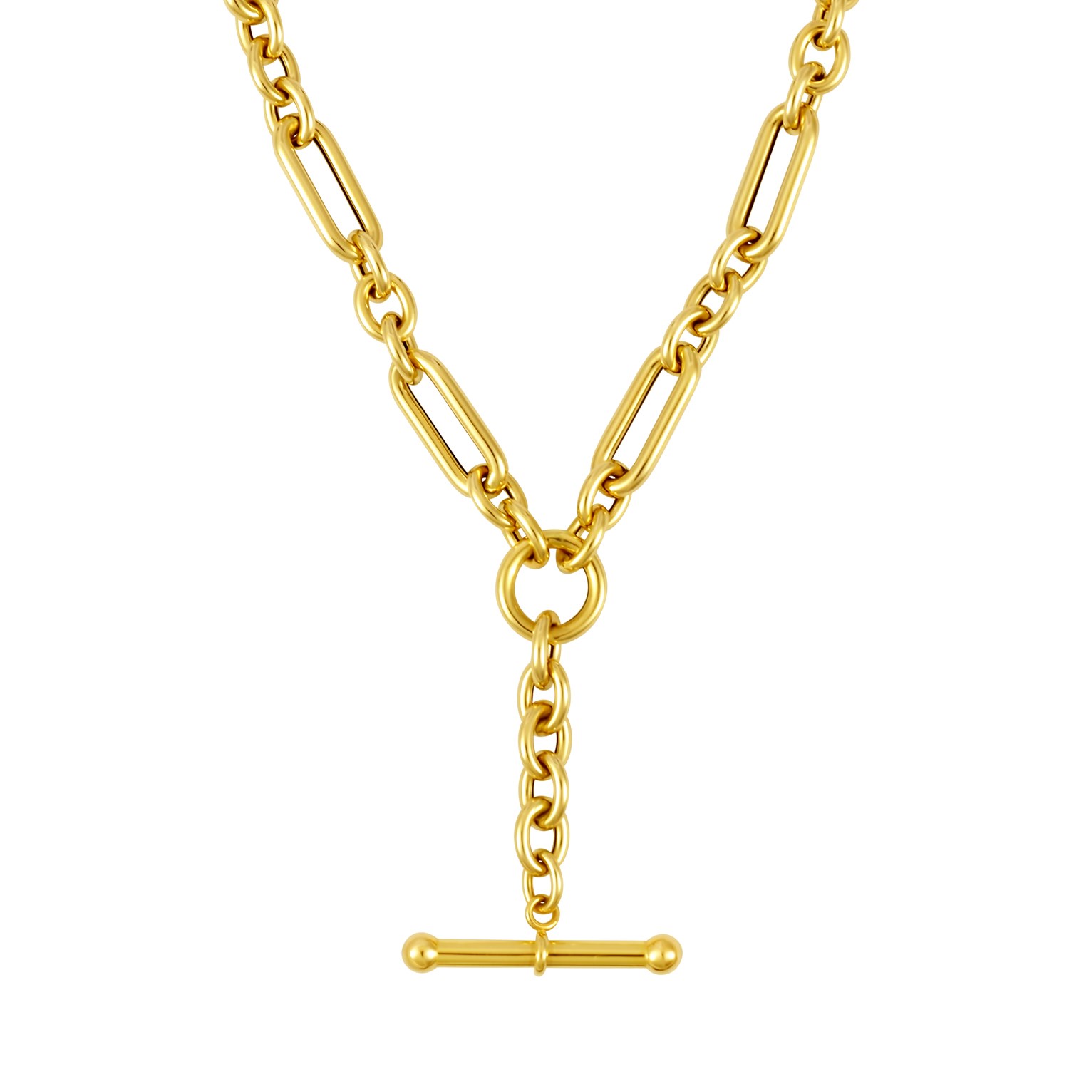Toggle Necklace with Alternating Chain in 14K Yellow Gold - Image 2