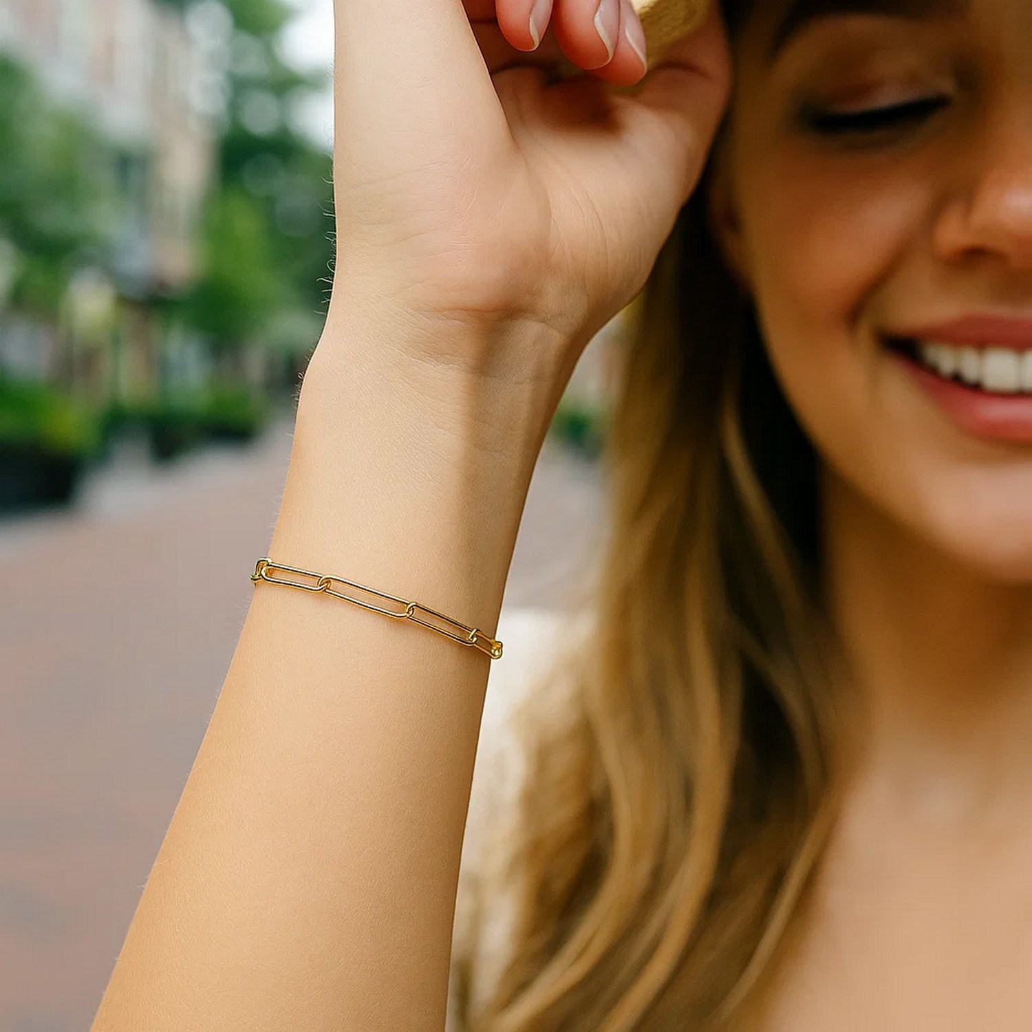 14k Yellow Gold Wire Paperclip Bracelet (2.70 mm) - Image 4