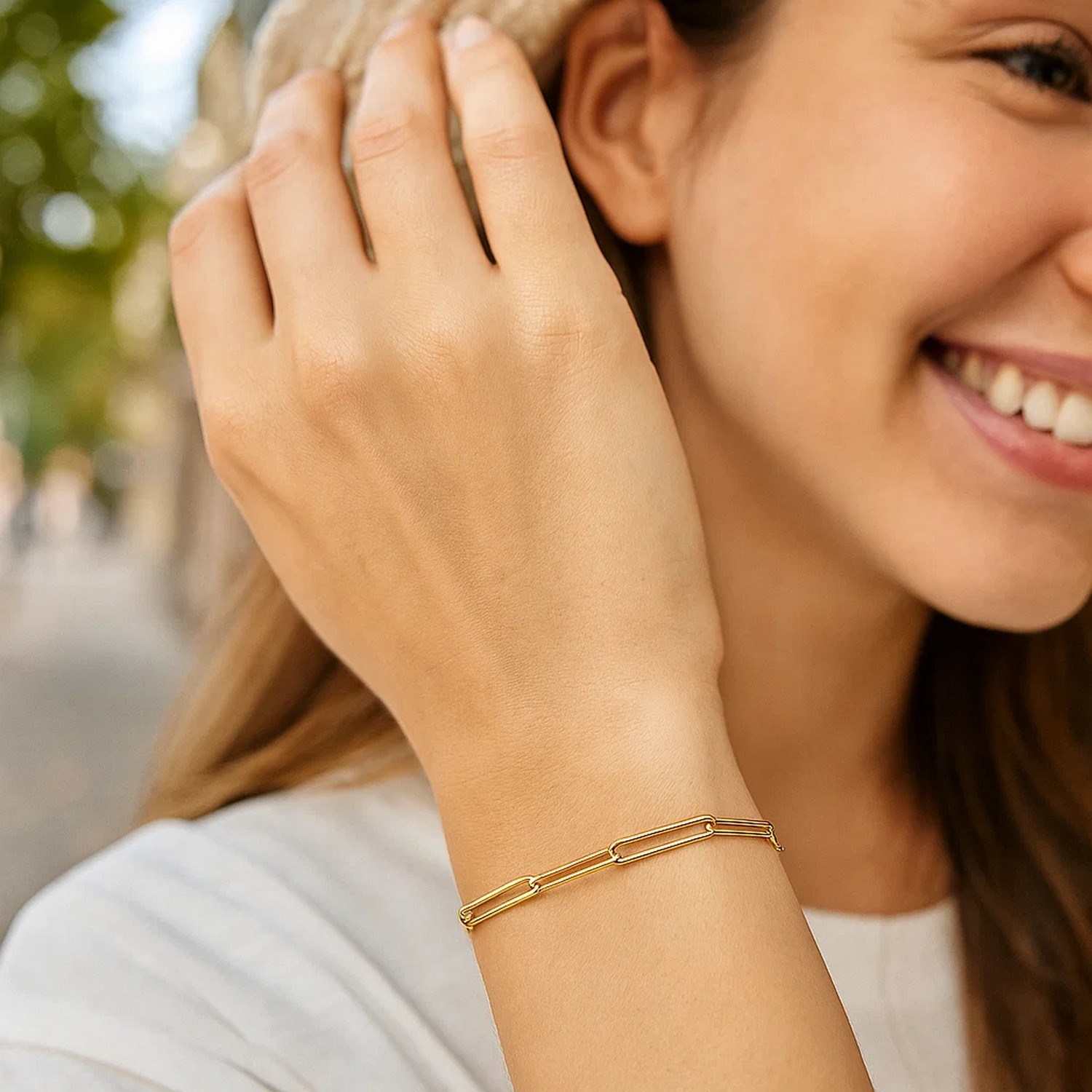 14k Yellow Gold Wire Paperclip Bracelet (2.70 mm) - Image 5