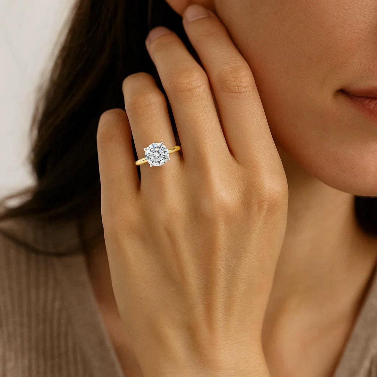 3 Carat Round Lab Grown IGI G/VS1 Diamond Solitaire Ring in 10K Yellow Gold - Image 5